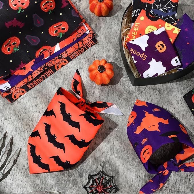 Abbylike 200 Pcs Halloween Dog Bandanas Bulk Pumpkin Bandanas for Dogs Pets Triangle Kerchief Bibs Scarf for Halloween Costume Photo Props Accessories Pet Shops Adoption Events Groomers, 25 Styles