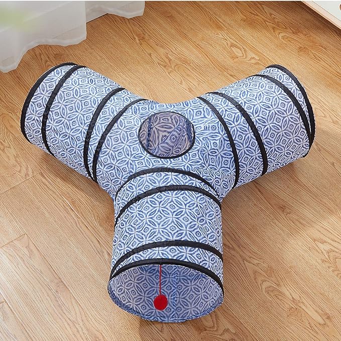 Tempcore 3 Way Collapsible Cat Toys - Indoor Cat Tunnels with Peek Hole & Ball, Perfect for Kittens & Puppies
