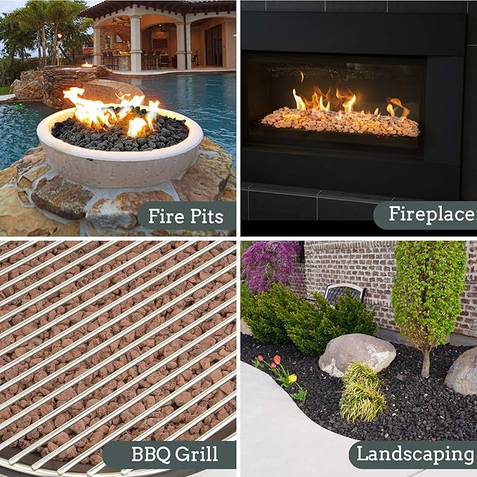 Mr. Fireglass 10 Pounds Lava Rocks Red Natural Stone Granules for Gas Fire Pit Fireplace & Gas Log Set - Decorative Landscaping Rocks for Indoor and Outdoor Use, 0.4" - 0.8" Sized