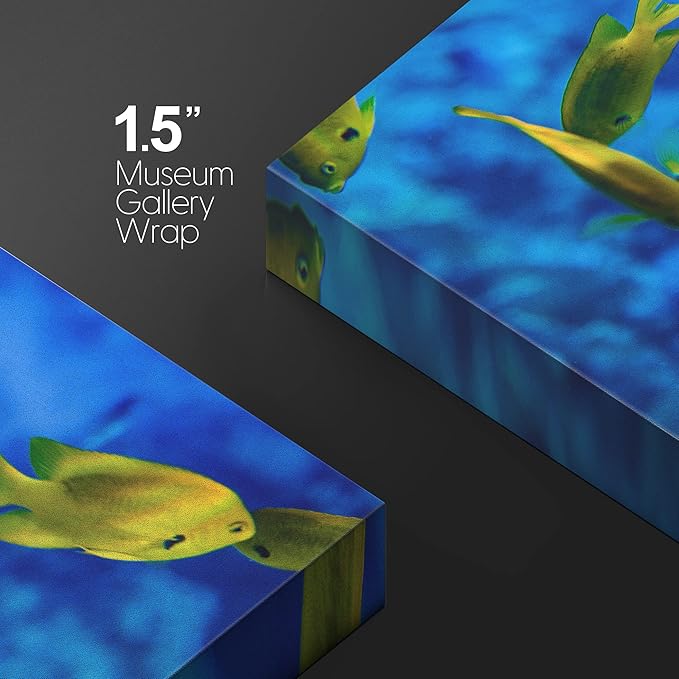 wall26 Canvas Print Wall Art Striped Yellow Tropical Fish Coral Reef Sea Nature Animals Photography Realism Rustic Scenic Landscape Wilderness Colorful for Living Room, Bedroom, Office - 32"x48"