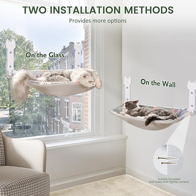 2 Pack Cat Window Perch, Glow in The Dark Foldable Cat Hammock with Sunken Design & Removable Soft Cover, Breathable Cordless Window Bed for Resting Indoor Kitten (Shallow Perch, 2 Pack - M)