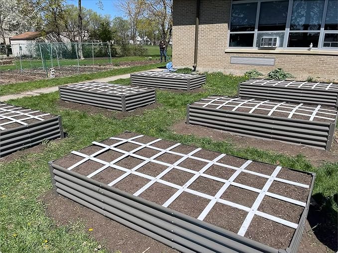 A ANLEOLIFE 8X4X1.5ft Galvanized Raised Garden Bed Kit, Rectangular Large Metal Deep Root Planters for Outdoor Plants Vegetables Flowers Herb, 359 Gallon Capacity- Quartz Grey