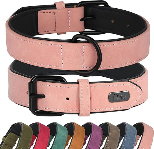 Didog Soft Padded PU Leather Dog Collar, Breathable and Adjustable Pink Dog Collars for Small Dogs, Comfortable for Daily Walk, Pink, M Fit Neck 12-15"(13-22 lbs)