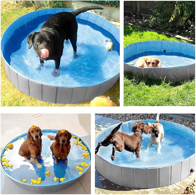 Yaheetech Dog Pet Bath Pool Foldable Hard Plastic Doggie Duck Swimming Pool Collapsible PVC Outdoor Bathing Tub Dog Pools for Large Small Dogs-63 x 11.8 inch,XXL,Gray