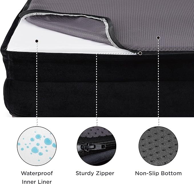 Bedsure Orthopedic Dog Beds for Small Dogs - Washable Small Dog Cat Bed Waterproof, Comfort Pet Couch Sofa with Washable Removable Cover, Pets Bed with Nonskid Bottom, Plush-Black, 24"