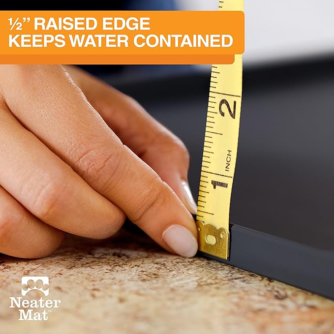 Neater Pet Brands Neater Mat Pet Mats for Food and Water, Cat & Dog Bowl Mat Waterproof Silicone, Feeding Tray, Dog Food Mats for Floors, Placemat w/Raised Edge for Under Bowls, 32" x 24", Black