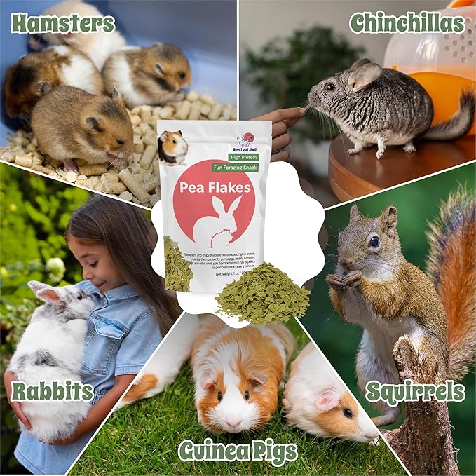 Snout and Shell Pea Flakes for Small Pets – High-Protein Treat for Guinea Pigs, Rabbits, Hamsters, Chinchillas & More – Fun Foraging Snack – 2 oz (28g)