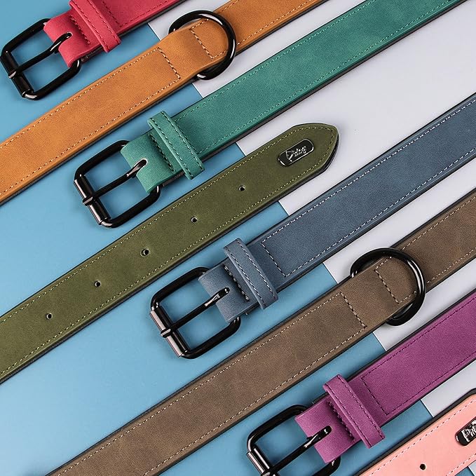 Didog Soft Padded PU Leather Dog Collar, Breathable and Adjustable Pink Dog Collars for Medium Dogs, Comfortable for Daily Walk, Pink, L Fit Neck 13-17"(22-44 lbs)