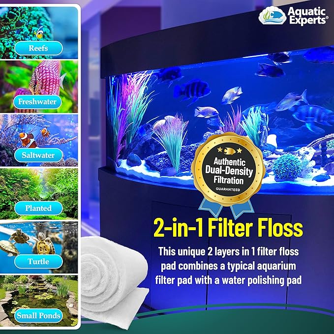 Aquatic Experts Aquarium Filter Floss for Fish Tank Filters - FilterFirst Aquarium Filter Pad - Aquarium Filter Media Roll for Crystal Clear Water, 3/4" - 1" Thick (24 Inch Wide, 24 Feet Long)