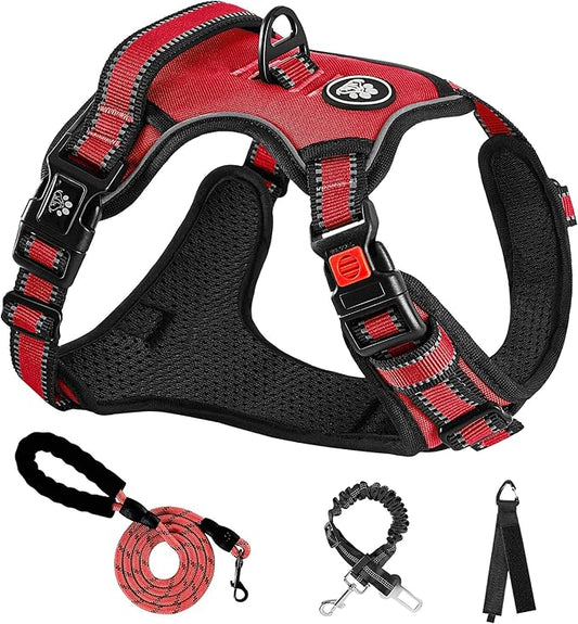 NESTROAD No Pull Dog Harness,Adjustable Oxford Dog Vest Harness with Leash,Reflective No-Choke Pet Harness with Easy Control Soft Handle for Large Dogs(X-Large,Red)
