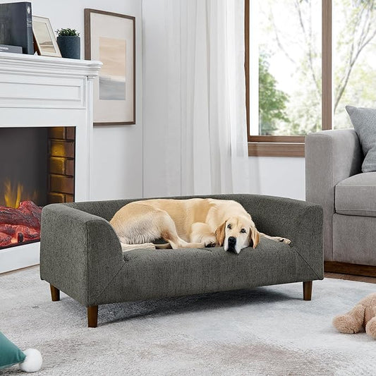 Dog Sofa Couch for Medium to Large Dogs, Memory Foam Dog Sofa Bed, Modern Elevated Pet Couch Bed with Wooden Legs for Medium and Large Dogs, Dark Grey