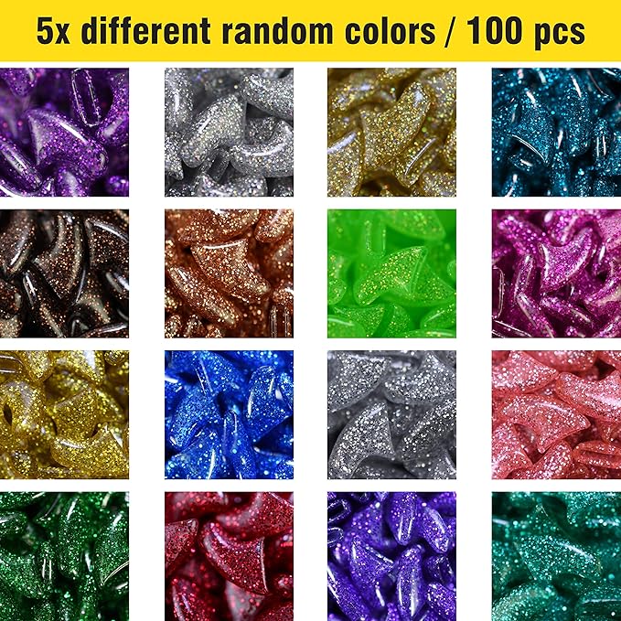 zetpo Cat Nail Caps | Cat Claw Covers | with Adhesives and Applicators (M, 5X Glitter Random Colors | 100 pcs)