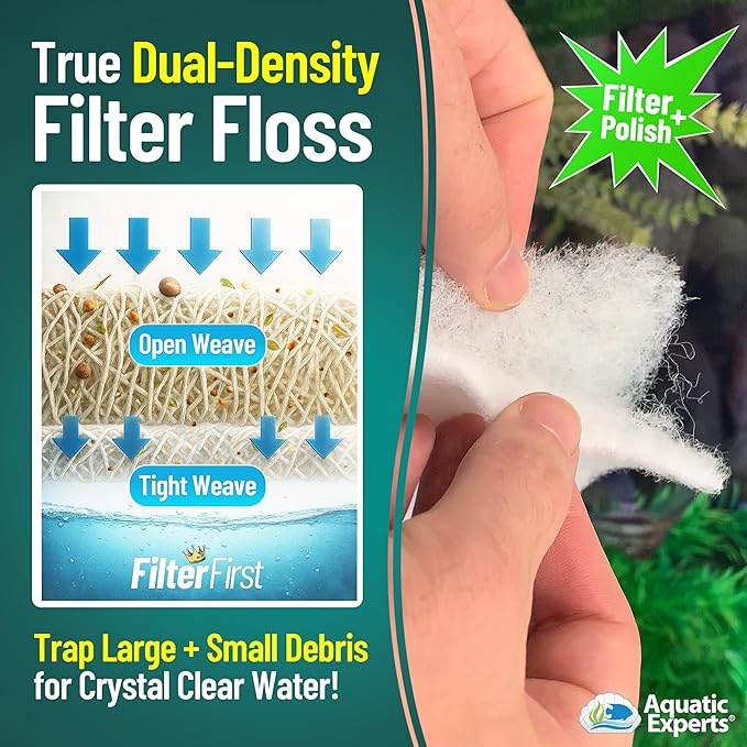 Aquarium Filter Floss for Fish Tank Filters - FilterFirst Aquarium Filter Pad - Media Roll for Crystal Clear Water, Aquatic Experts, 3/4" - 1" Thick (12 Inch Wide, Value Pack)