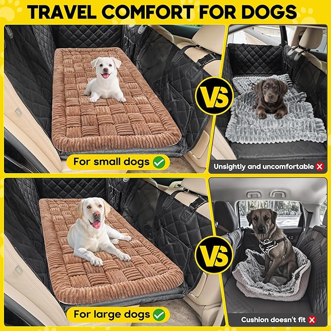 Dog Car Bed Mat, Non-Slip Backseat Extender Pet Blanket, Plaid Dog Bed for Trucks, Sedans & Large SUVs, Chew-Resistant Travel Pad for Dogs, Easy Clean & Scratch-Proof & Comfort（56"x28.7" Brown