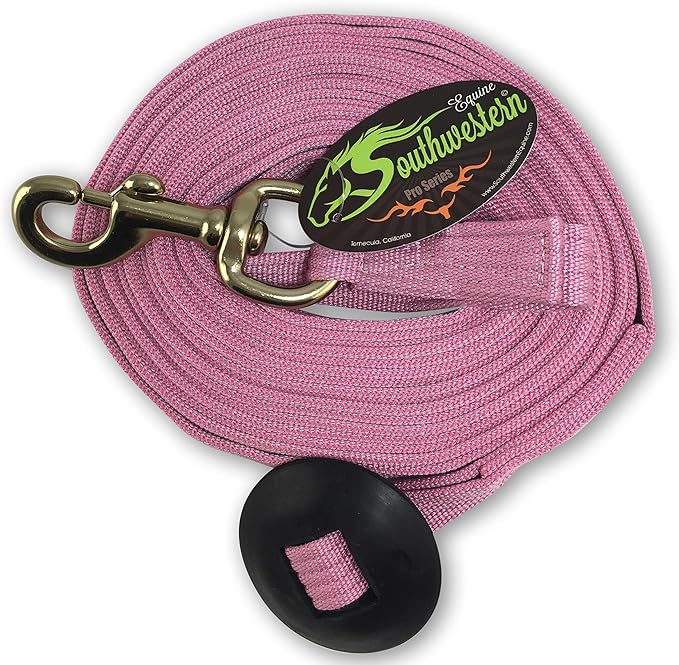 Southwestern Equine Lunge Line for Horses Cotton Horse Lunge Line with Bolt Snap & Rubber Stop (Pink, 24')