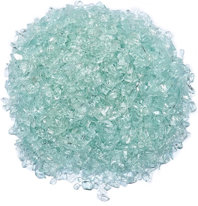 TWINKLING High Luster Fire Glass Gravel Stone Glitter,Broken Glass,Fire Gems Chips,Crushed Glass for Fire Pit Crafts Resin Art Aquarium Garden Decoration,3-6mm,1-Pound Jar (Aqua)