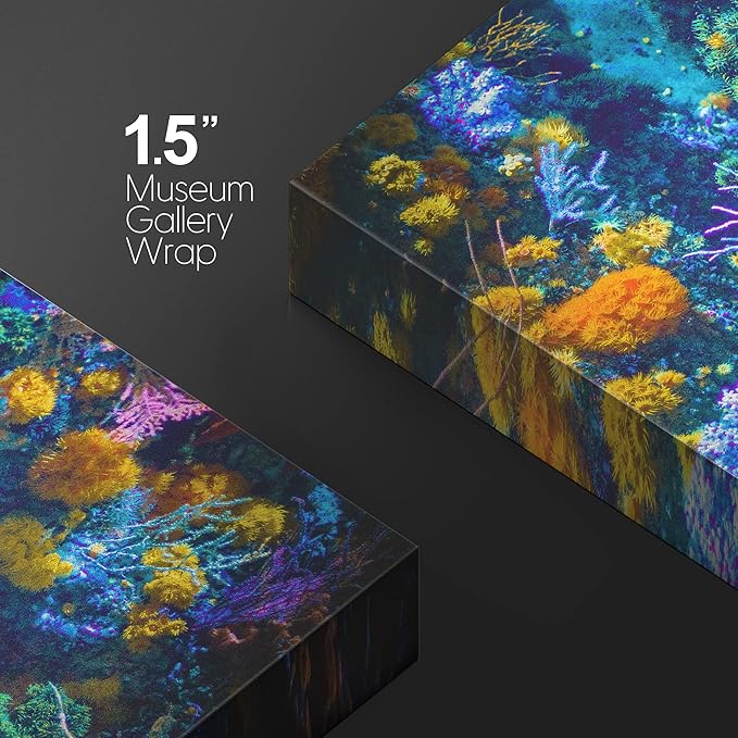 wall26 Canvas Print Wall Art Vibrant Neon Multicolor Anemone Coral Reef Nature Animals Photography Realism Rustic Scenic Landscape Wilderness Earth for Living Room, Bedroom, Office - 16"x24"