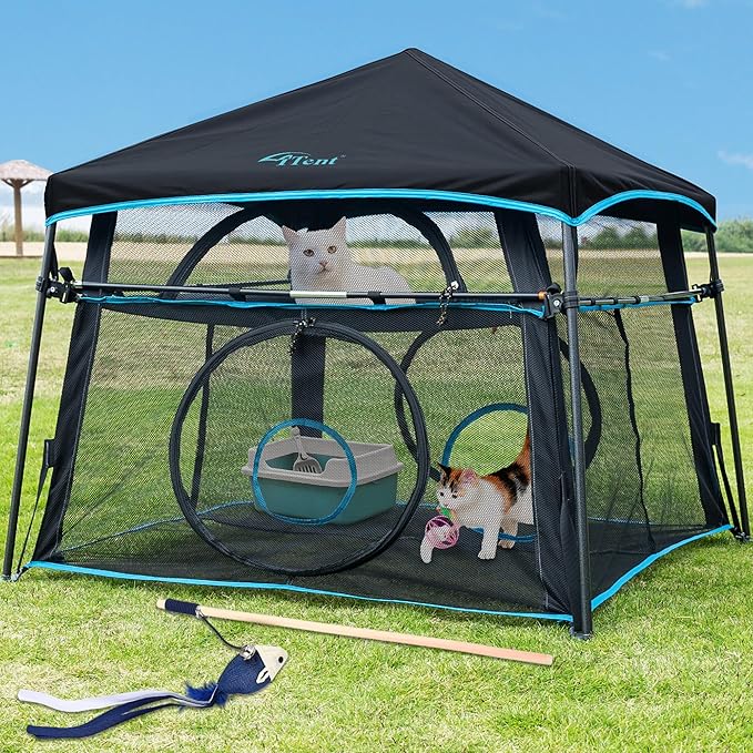 Cat Enclosure and Cat Tower Tent with Two Styles of canopiesfor Indoor and Outdoor,X-Large Outdoor Catio, Cat Tent,Portable and Foldable,Two Doors Design can Assemble More Shapes (Patented)