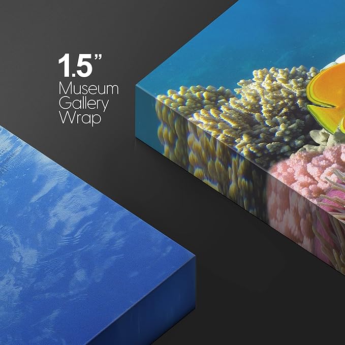 wall26 Canvas Print Wall Art Tropical Yellow Fish with Vibrant Coral Reef Nature Ocean Photography Realism Nautical Scenic Relax/Calm Multicolor Ultra for Living Room, Bedroom, Office - 12"x18"