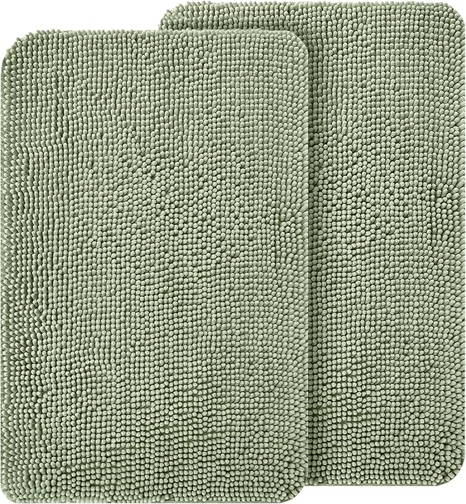 OLANLY Dog Door Mat Set 2-Piece 30x20, Absorbs Moisture and Dirt, Absorbent Non-Slip Washable Doormat, Quick Dry Chenille Mud Mat for Dogs, Entry Indoor Entryway Carpet for Inside Floor, Sage Green