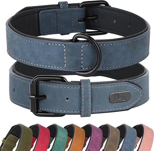 Didog Soft Padded PU Leather Dog Collar, Breathable and Adjustable Dog Collars for Small Dogs, Comfortable for Daily Walk, Blue, M Fit Neck 12-15"(13-22 lbs)