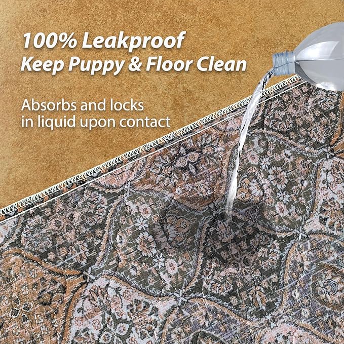 nunubaby Washable Pee Pads for Dogs, Stylish, Non-Slip and Leak-Proof Pee Pads. Reusable Potty Pads for Dogs for Crates and Floors.(Brown/Multi, 54" x54")