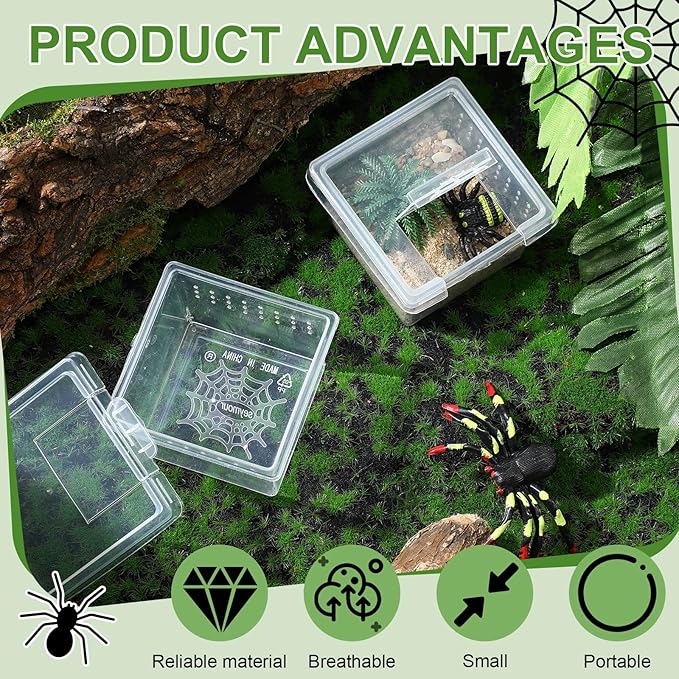 20 Pcs Insect Spider Terrariums Breeding Box Small Reptile Hatching Container Transparent Cricket Keeper Breeder Box Feeding Spider Cage with Lid for Scorpion Gecko Tortoise Centipede Tarantula