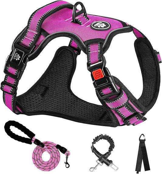 NESTROAD No Pull Dog Harness,Adjustable Oxford Dog Vest Harness with Leash,Reflective No-Choke Pet Harness with Easy Control Soft Handle for Large Dogs(Large,Fuchsia Pink)