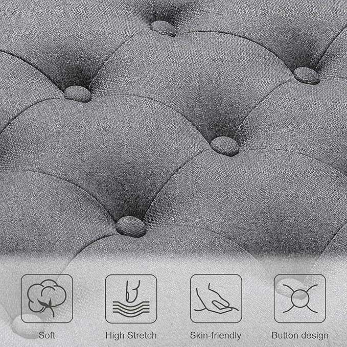 Ottoman with Storage,50.2-inch Upholstered End of Bed Storage Bench for Bedroom,for The Living Room,for Entryway, with Button and Safety Hinges,Detachable (Grey)