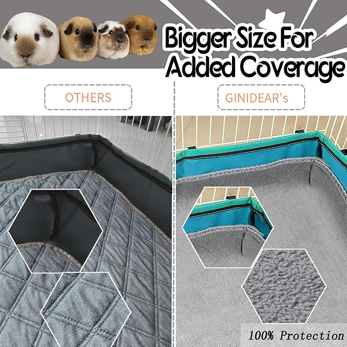Guinea Pig Cage Liner, 6 Pack - Washable, Reusable, Leakproof Fleece Bedding Pads for Small Animals with Anti-Slip Bottom - for 15''x29'' Area, Gray