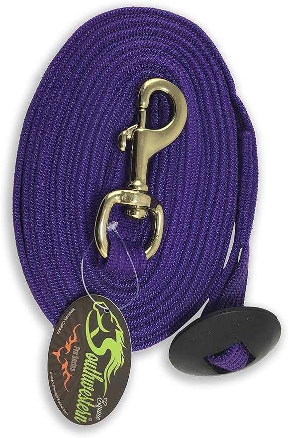 Southwestern Equine Lunge Line for Horses Cotton Horse Lunge Line with Bolt Snap & Rubber Stop (Purple, 24')