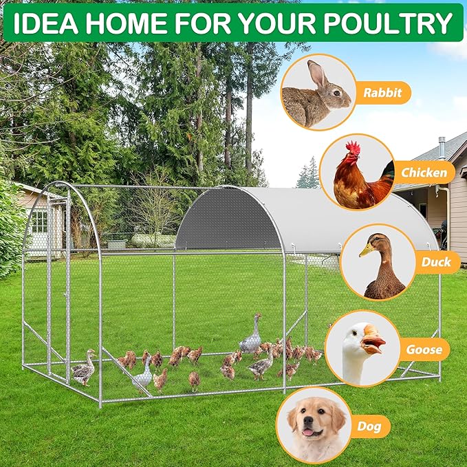Large Metal Chicken Coop, Walk-in Chicken Run Pen with Waterproof Cover, Dome Roof Poultry Cage for Outdoor, Backyard, Farm (8.96'Wx12.99'Lx6.4'H)