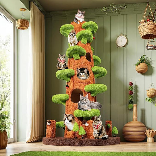 NUNU Super Large Cat Tree Tower – All-in-One Tall Cat Tower with Scratching Post, Luxury Multi-Level Solid Wood Cat Condo for Indoor & Multi-Cat Families
