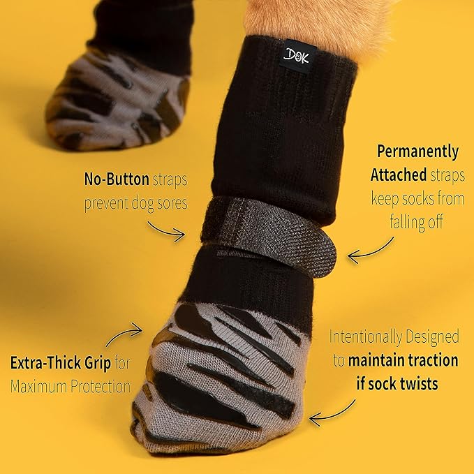 DOK TigerToes Premium Non-Slip Dog Socks for Hardwood Floors - Extra-Thick Grip That Works Even When Twisted - Prevents Licking, Slipping, and Great for Dog Paw Protection - Size Small