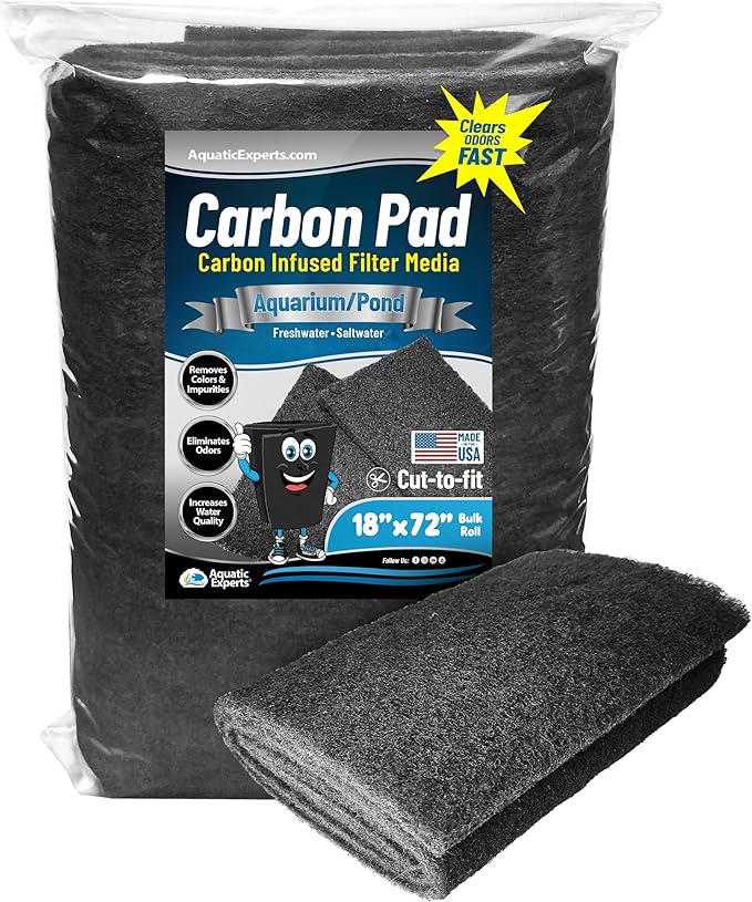 Aquarium Carbon Pad - Cut to Fit Carbon Infused Filter Pad Media for Crystal Clear Fish Tank and Ponds (18 Inch Width, 72 Inch Long)
