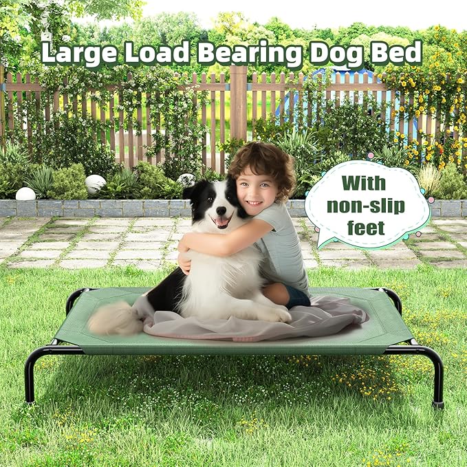 Simple Trending Raised Dog Bed for Large Dogs, Waterproof XL Dog Cot, Outdoor Cooling Elevated Pet Bed Load 200lb, 47.75" x 30.5", Green
