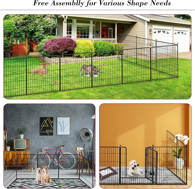 Dog Playpen 32 inch 24 Panels Indoor Outdoor Dog Pen for Medium/Small Dogs Heavy Duty Metal Dog Fence Outdoor for Yard, Puppy Playpen with Door Portable Pet Fence for RV Camping Yard