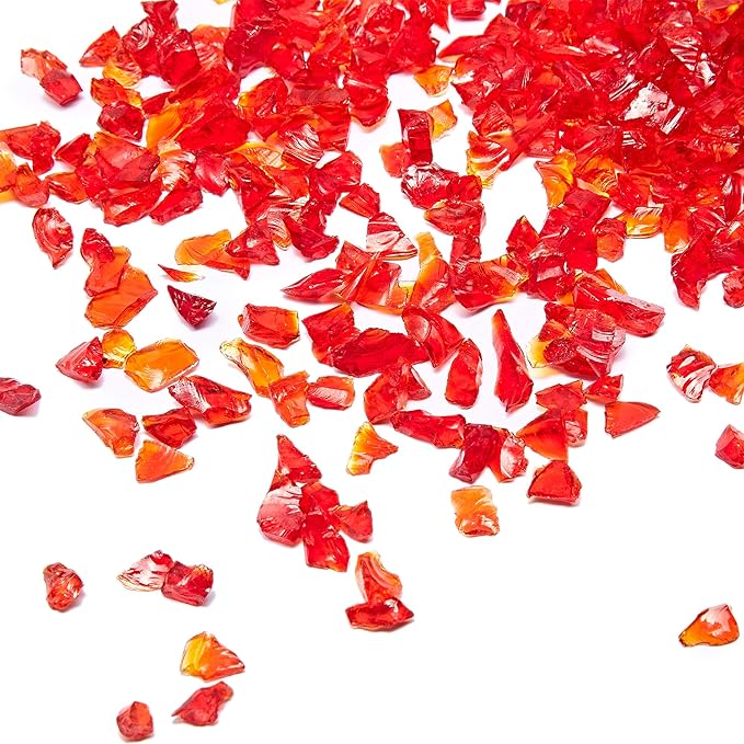 TWINKLING High Luster Crushed Glass Glitter, Broken Glass, Fire Glass Gems Chips for Fire Pit, DIY Resin Art, Epoxy Crafts, Geode Painting, Aquarium Decoration, 6-9mm(370g/13oz.) (Red)