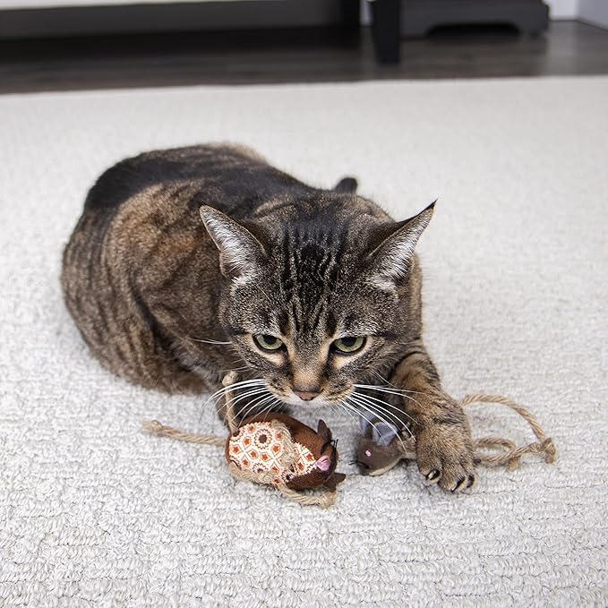 Petlinks (2 Count) Lil' Critters Mice Catnip Cat Toys - Brown, 2 Count