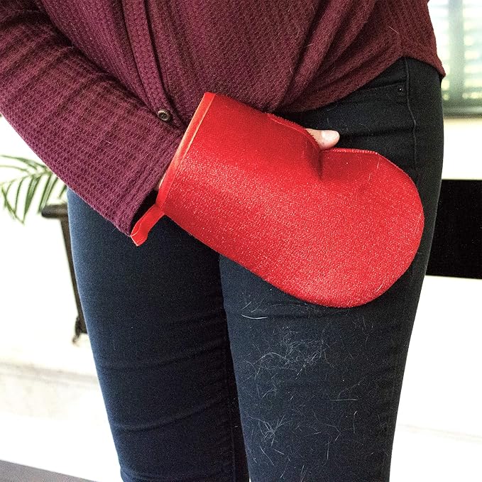 Hair Magnet Pet Fur Removal Mitt, Lint, Fur, and Dander Cleanup for Furniture, Clothing, and Upholstery, Reusable, Durable, Quick & Easy Cleaning, Red, 2-Pack