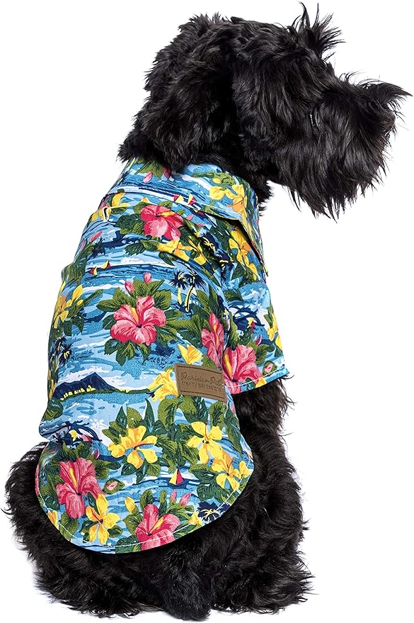 Parisian Pet Stylish Dog Hawaiian Shirt - Cotton Summer Beach Outfit - Hook & Loop Closure - Machine Washable - XS