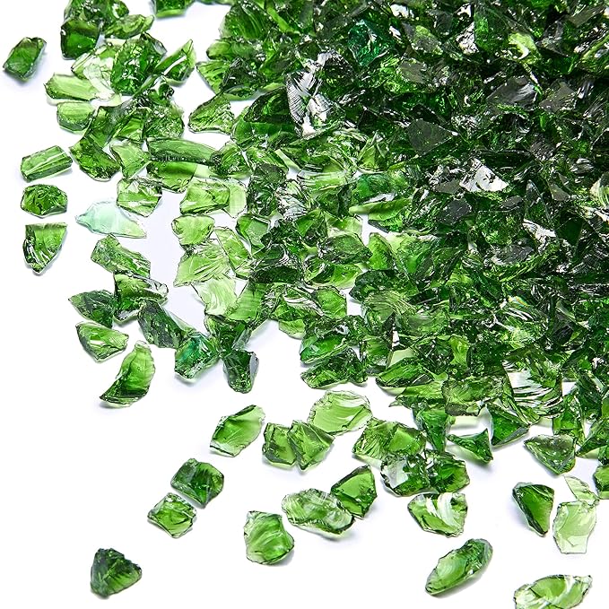 TWINKLING High Luster Crushed Glass Glitter, Broken Glass, Fire Glass Gems Chips for Fire Pit, DIY Resin Art, Epoxy Crafts, Geode Painting, Aquarium Decoration, 6-9mm(370g/13oz.) (Dark Green)