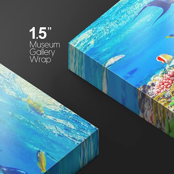 wall26 Canvas Print Wall Art Sunlight Ocean Sea Coral Reef Anemone Fish Nature Animals Photography Realism Rustic Scenic Landscape Wilderness Earth for Living Room, Bedroom, Office - 16"x24"