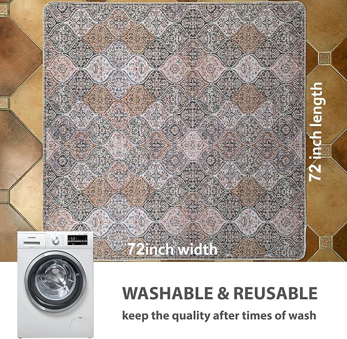 nunubaby Washable Pee Pads for Dogs, Stylish, Non-Slip and Leak-Proof Pee Pads. Reusable Potty Pads for Dogs for Crates and Floors.(Brown/Multi, 72" x72")