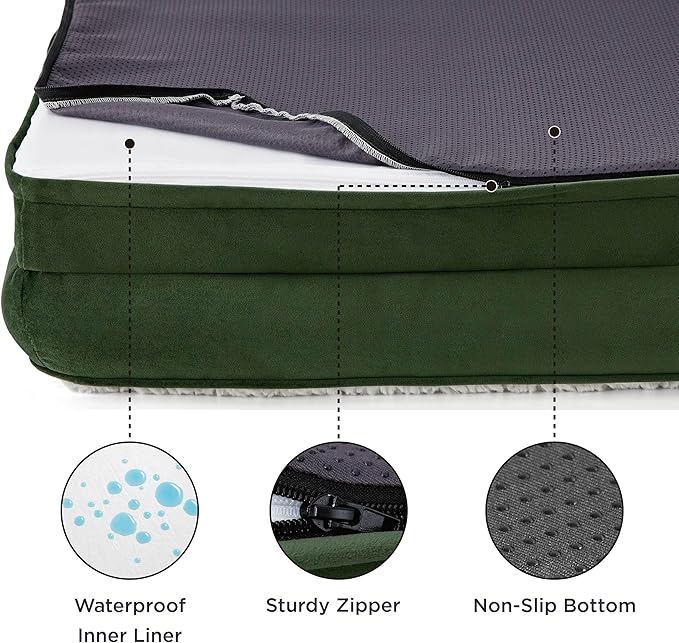 Bedsure XL Orthopedic Dog Bed for Extra Large Dogs - Washable XLarge Dog Cat Bed Waterproof, Comfort Dogs Couch Sofa with Washable Removable Cover, Pet Bed with Nonskid Bottom, Plush-Green, 42"