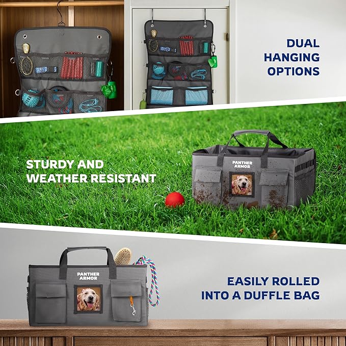 Panther Armor Dog Travel Bag- Hanging Dog Organizer & Pet Storage Tote Bag for Supplies,mWaterproof Door Storage & Closet Organizer, Food & Treat Container for Travel Accessories