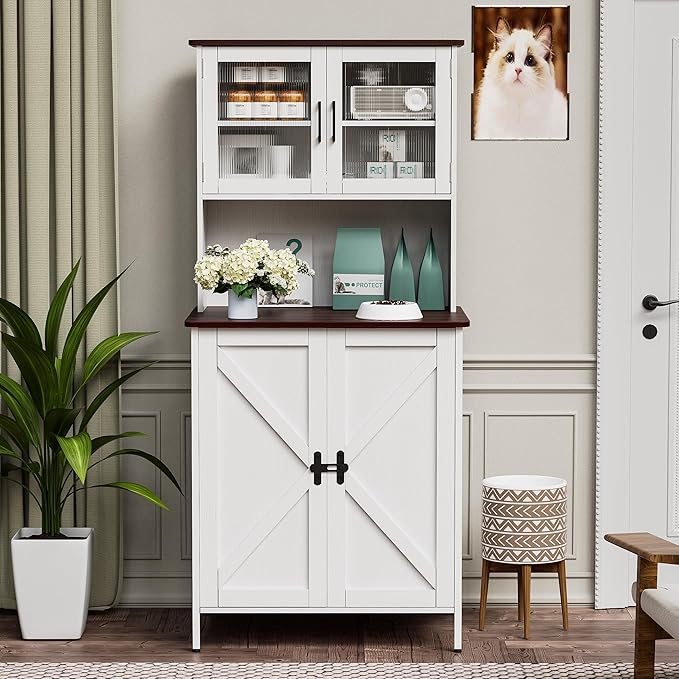 PAKASEPT Cat Litter Box Enclosure Furniture for Self-Cleaning Cat Litter Box with Shelves and Doors