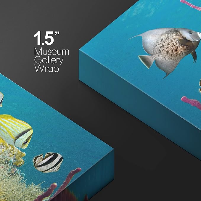 wall26 Canvas Print Wall Art Deep Sea Marine Fish with Coral Reef Nature Ocean Photography Realism Nautical Scenic Relax/Calm Multicolor Ultra for Living Room, Bedroom, Office - 12"x18"