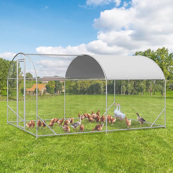 Large Metal Chicken Coop, Walk-in Chicken Run Pen with Waterproof Cover, Dome Roof Poultry Cage for Outdoor, Backyard, Farm (8.96'Wx12.99'Lx6.4'H)