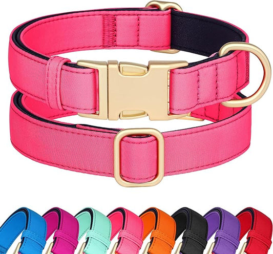 Didog Soft Padded Dog Collars for Medium Dogs, Colorful and Durable Dog Collar with Quick Release Buckle, Light and Breathable for Daily Walking, Pink, M